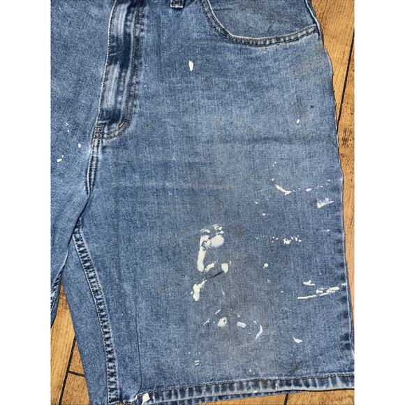 Vintage Big Mac Workwear Carpenter Shorts Blue Paint Distressed 32x12 USA Made - Picture 2 of 8